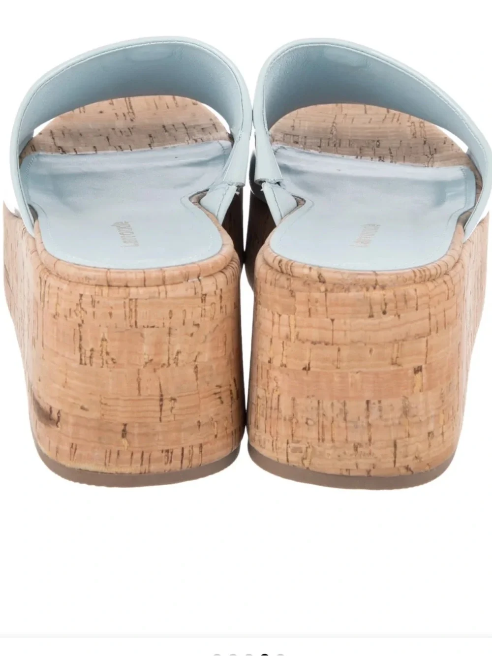 Larroude Charlie Mule in Maya Leather Ligh Blue Cork Slip